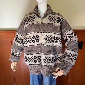 Cowichan Heavy Hand-knit zippered cardigan sweater L